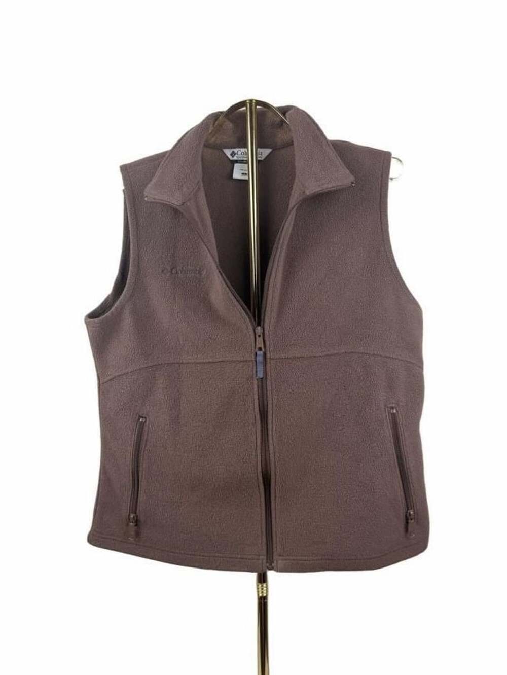 Columbia Fleece Vest Size L Brown Full Zip Pockets